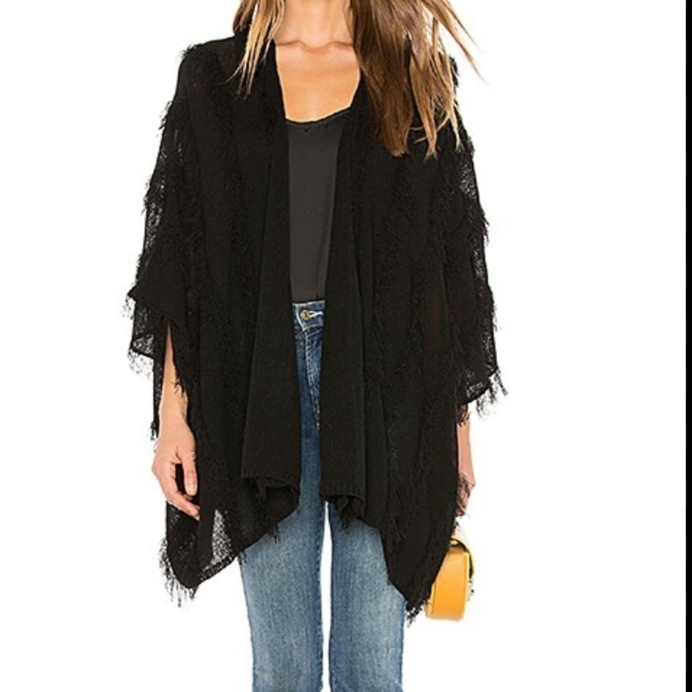 Chaser x Revolve Open Front fringe Kimono in Black medium/large new
